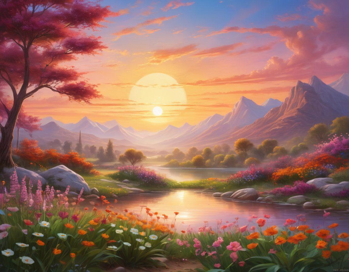 A serene journey through a vibrant landscape representing the stages of recovery: starting with a diagnosis in a doctor's office, transitioning to various treatment options like therapy and medication, and culminating in wellness strategies like yoga and healthy food. Include symbols of hope, such as a sunrise or blooming flowers, with a subtle blend of calming colors. super-realistic. vibrant colors. soft focus.